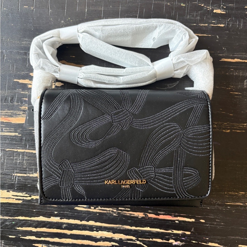 Karl Lagerfeld Black Quilted-Style Crossbody with Gold Logo